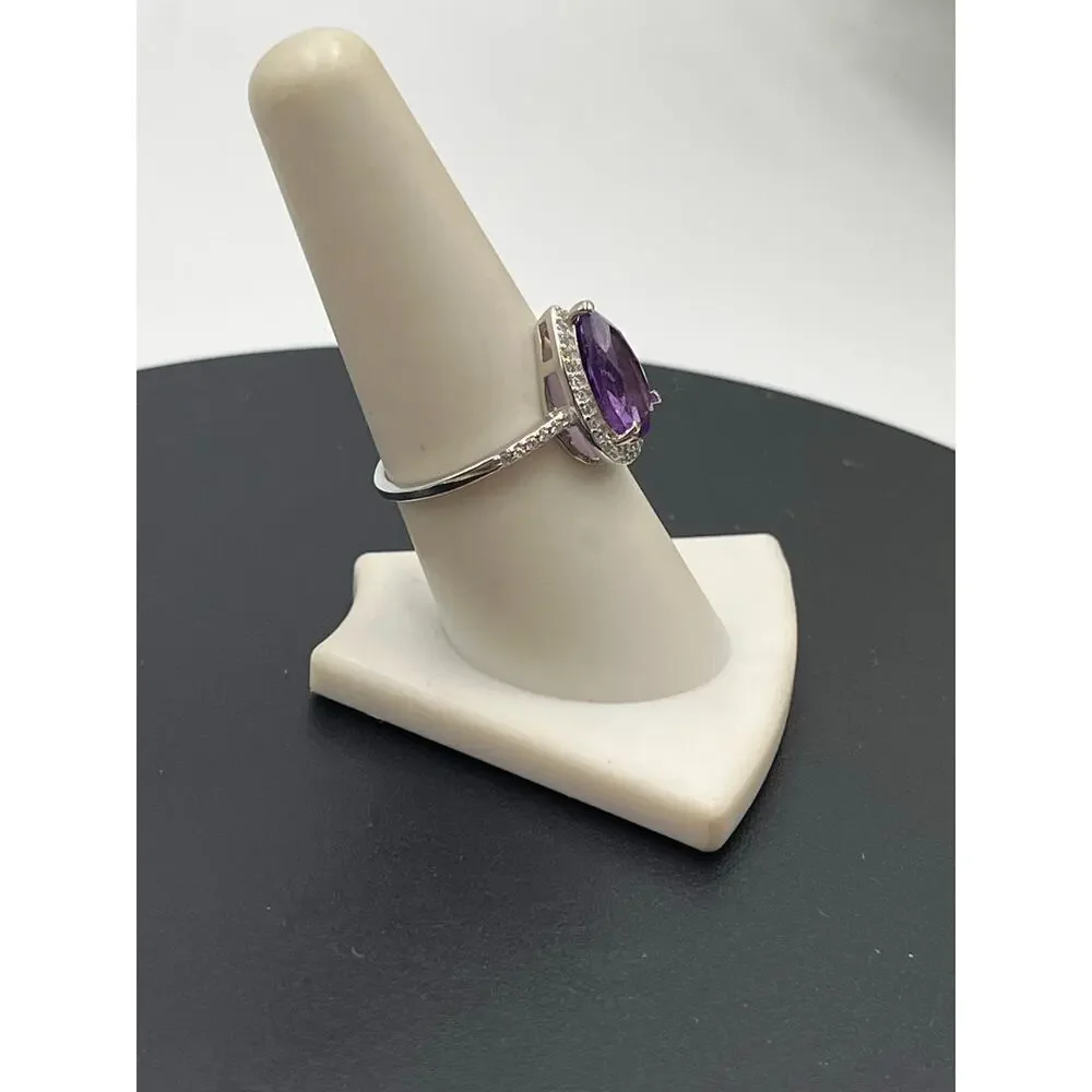 S925 Sterling Silver Pear‎ Shaped Purple Amethyst CZ ring Sze 8.25